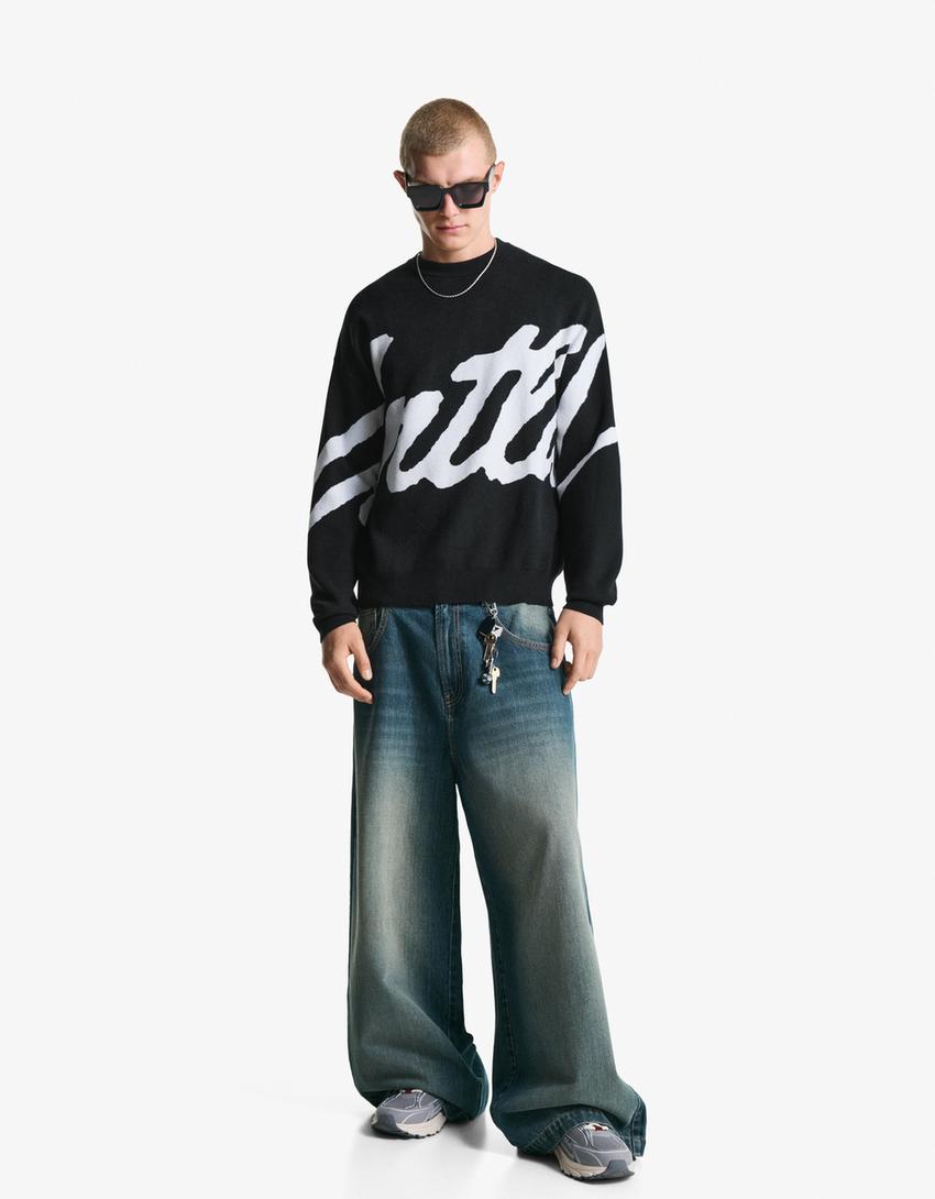 Trui met print-Zwart