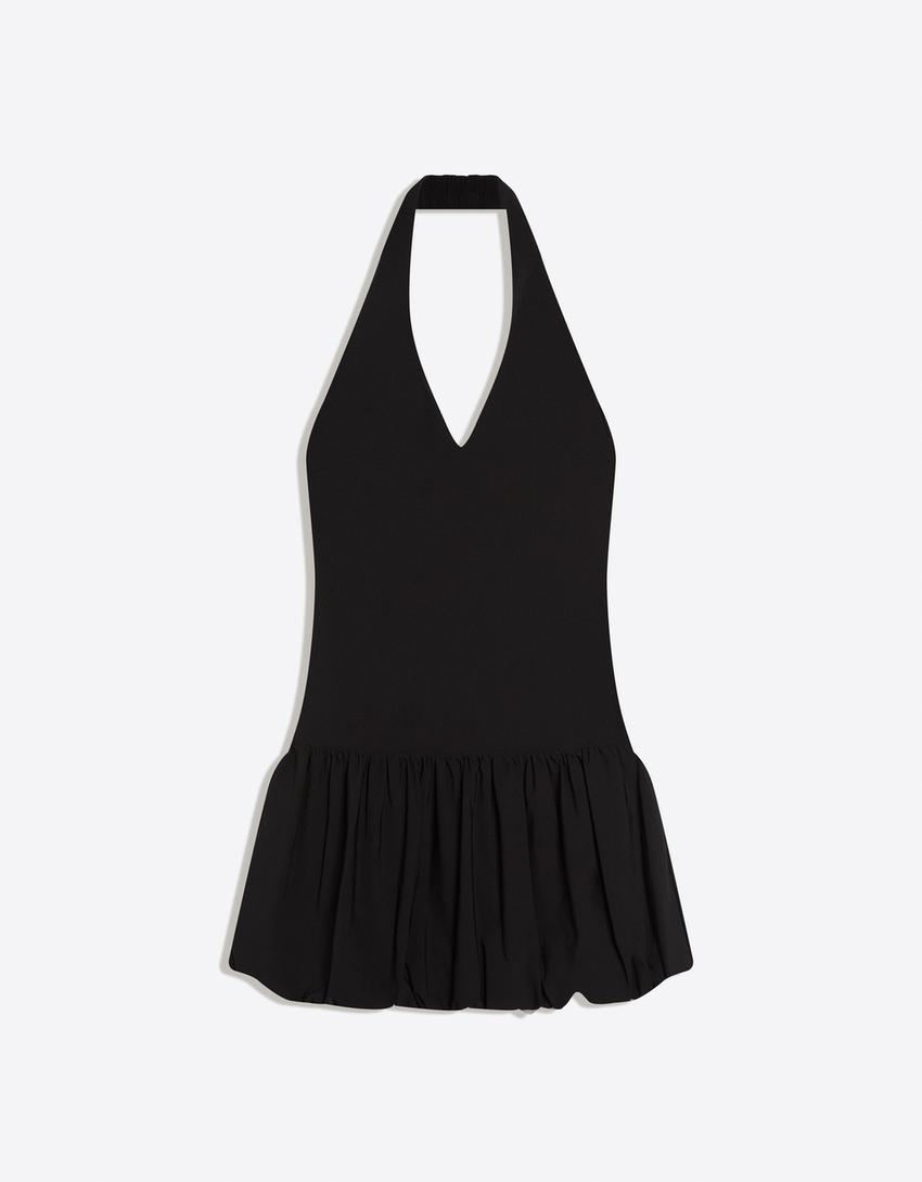 Bengaline balloon mini dress-Black