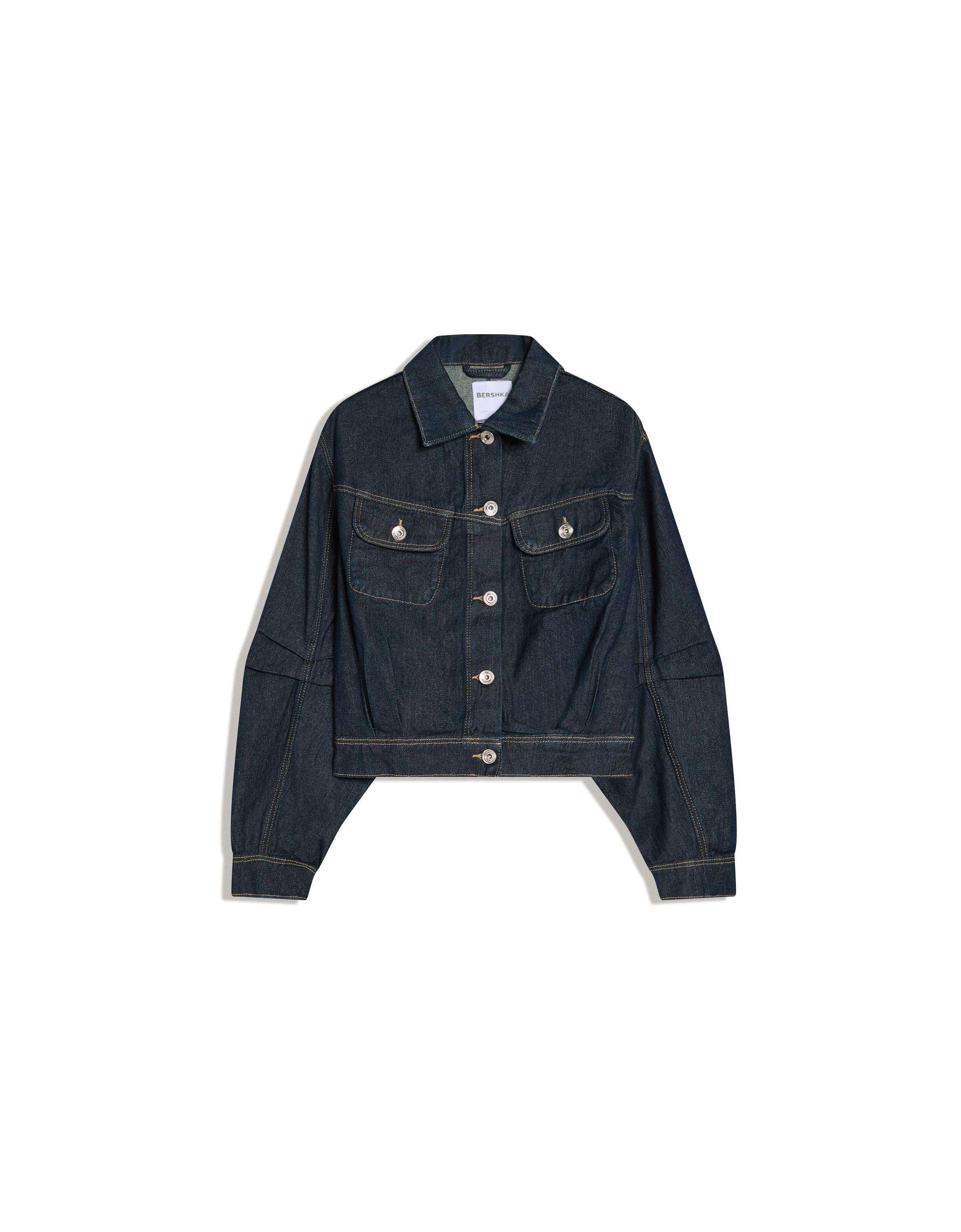 Cropped balloon denim jacket — Navy