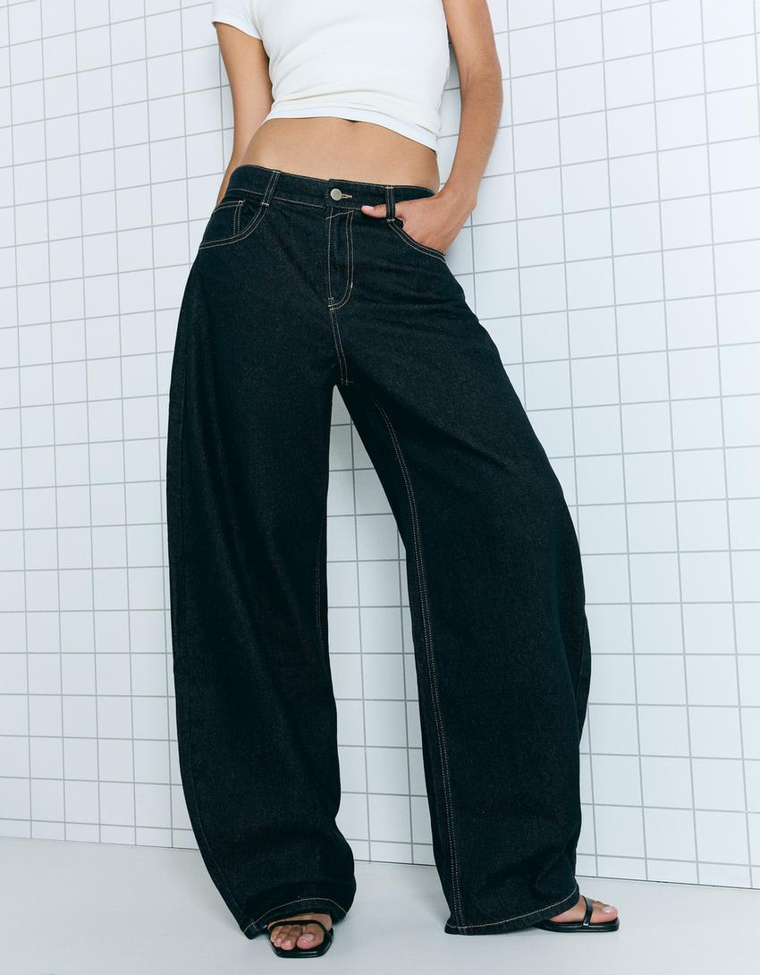 Wide-leg barrel jeans-Black-2