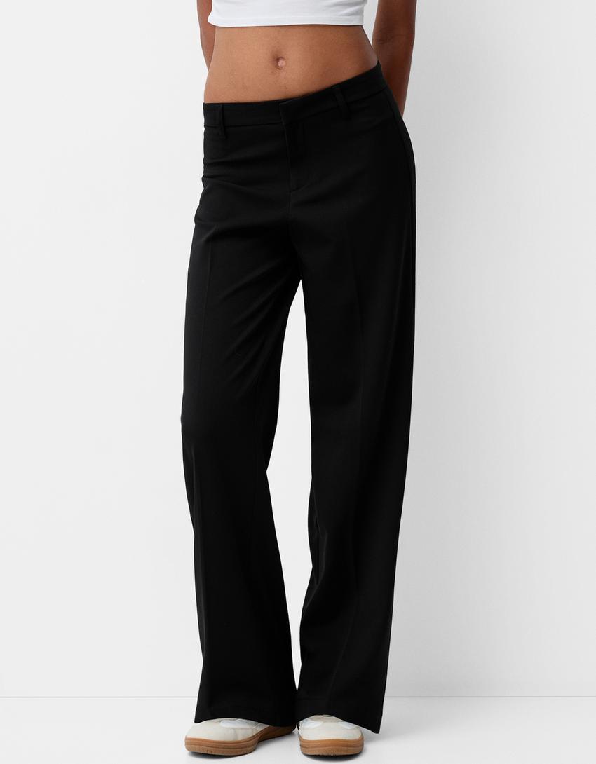 Geniş paça özel dikim pantolon-Siyah-1