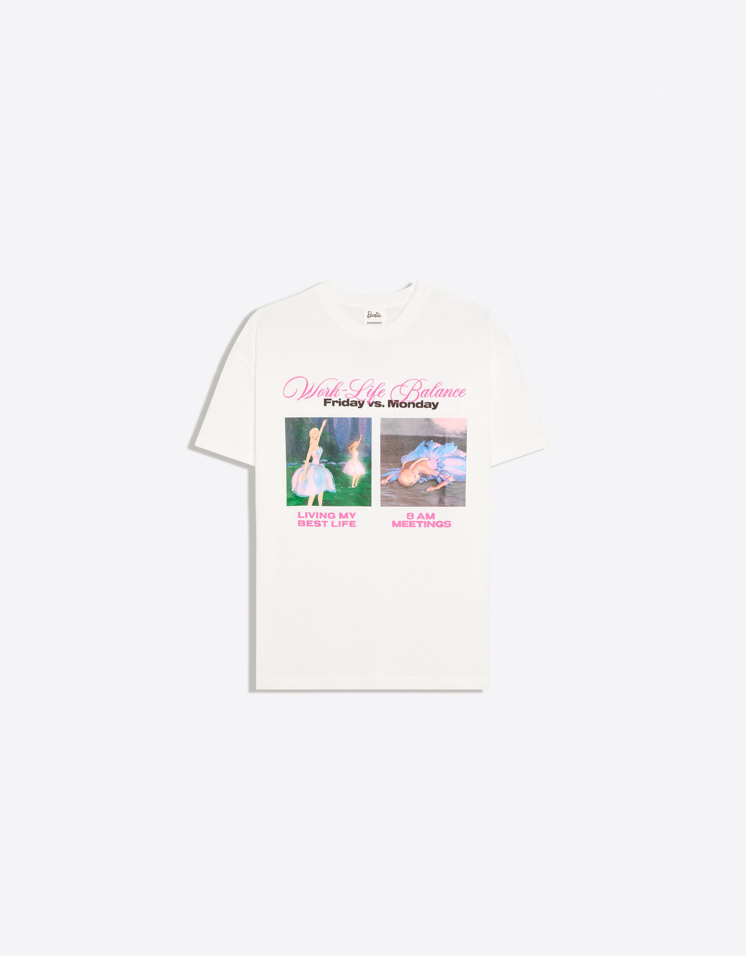 Oversize short sleeve BARBIE print T-shirt — Cream