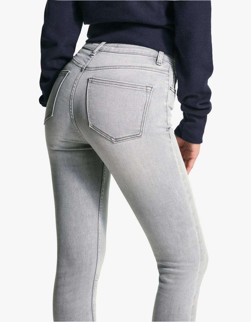 Jeans de cintura super subida skinny fit macio-Cinza