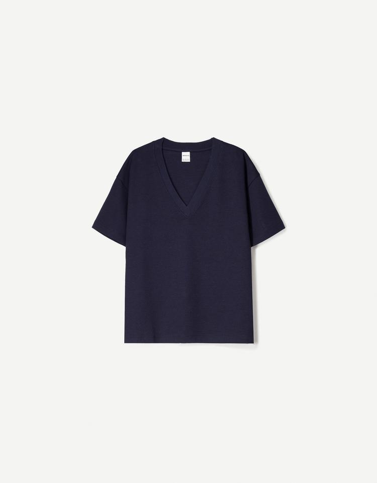 Heavy cotton short sleeve V-neck T-shirt