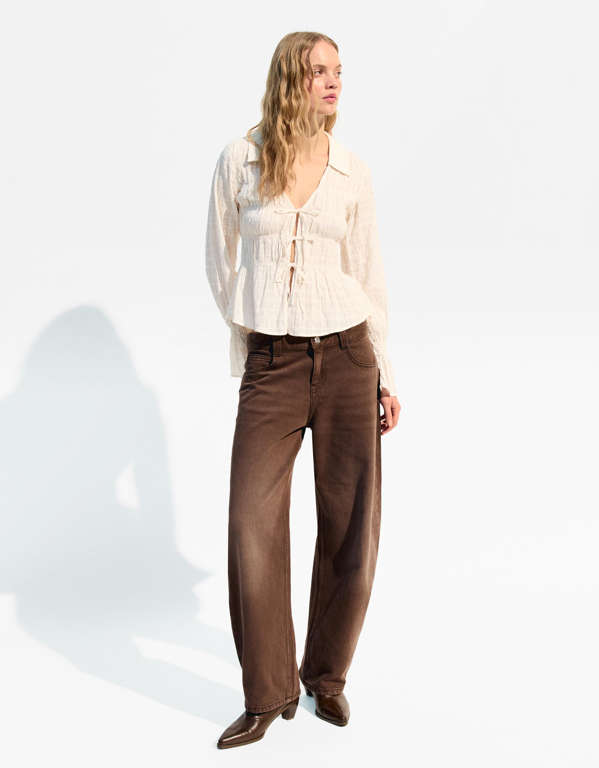 Sale Camisas Camisa Vaquera Mujer Bershka Camisa Rústica Frunces