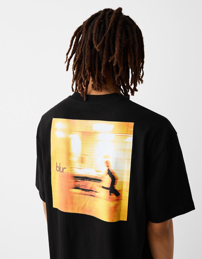 T-shirt Blur de manga curta boxy estampado-Preto-2
