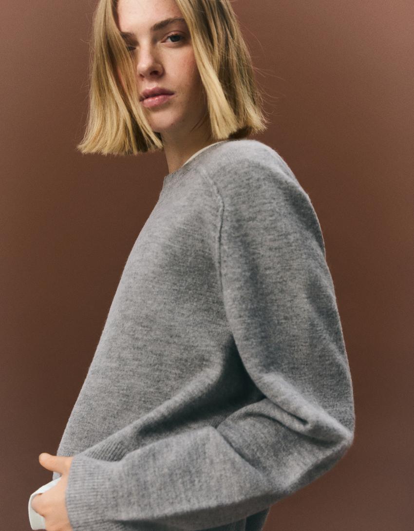 Dikişli triko kazak-Gri