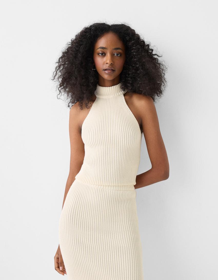 تنورة متوسطة الطول ريفية مضلعة-كريمي-6