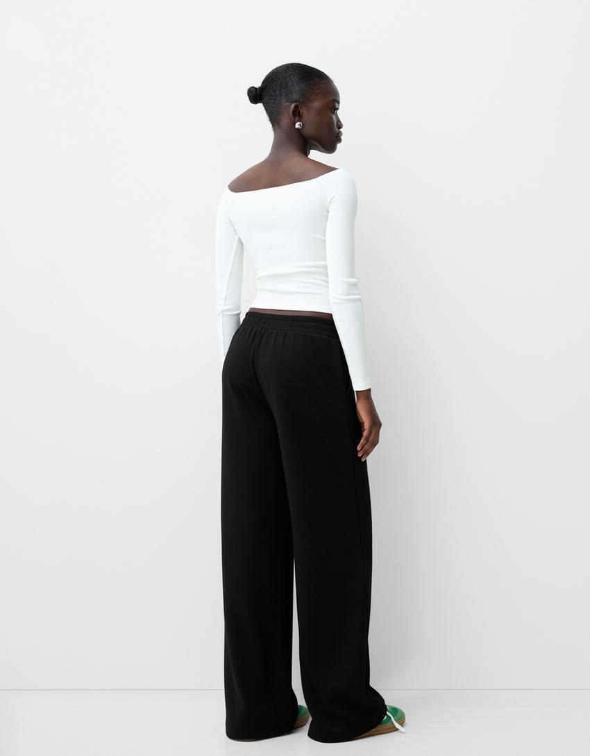 Pantalón wide leg soft touch-Negro