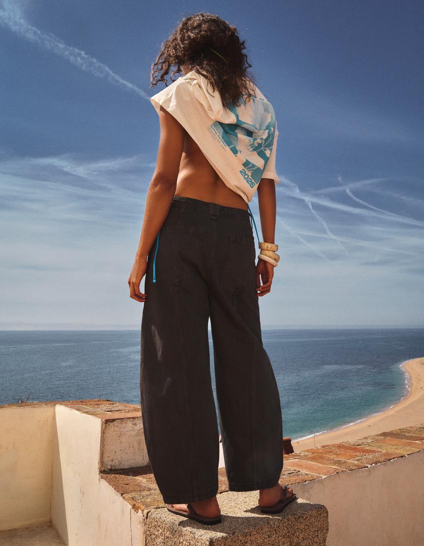 Cropped barrel trousers-Grey