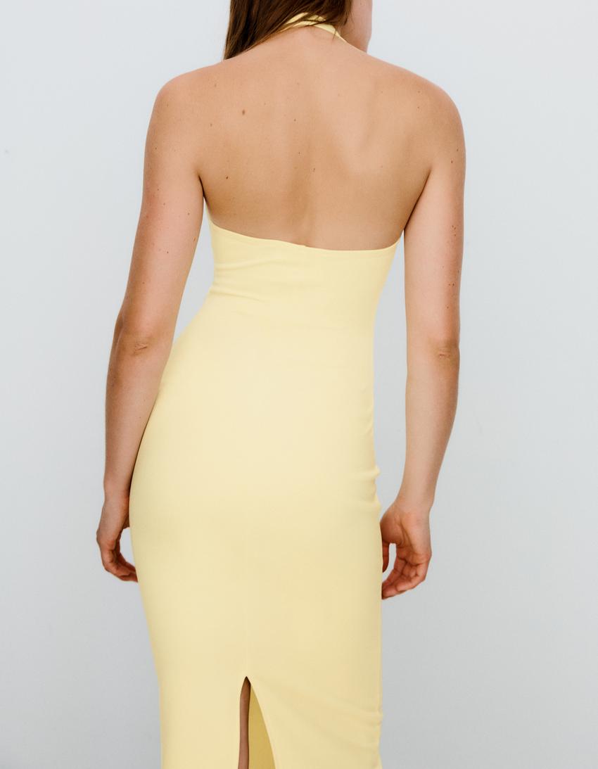 Halterneck midi dress-Yellow
