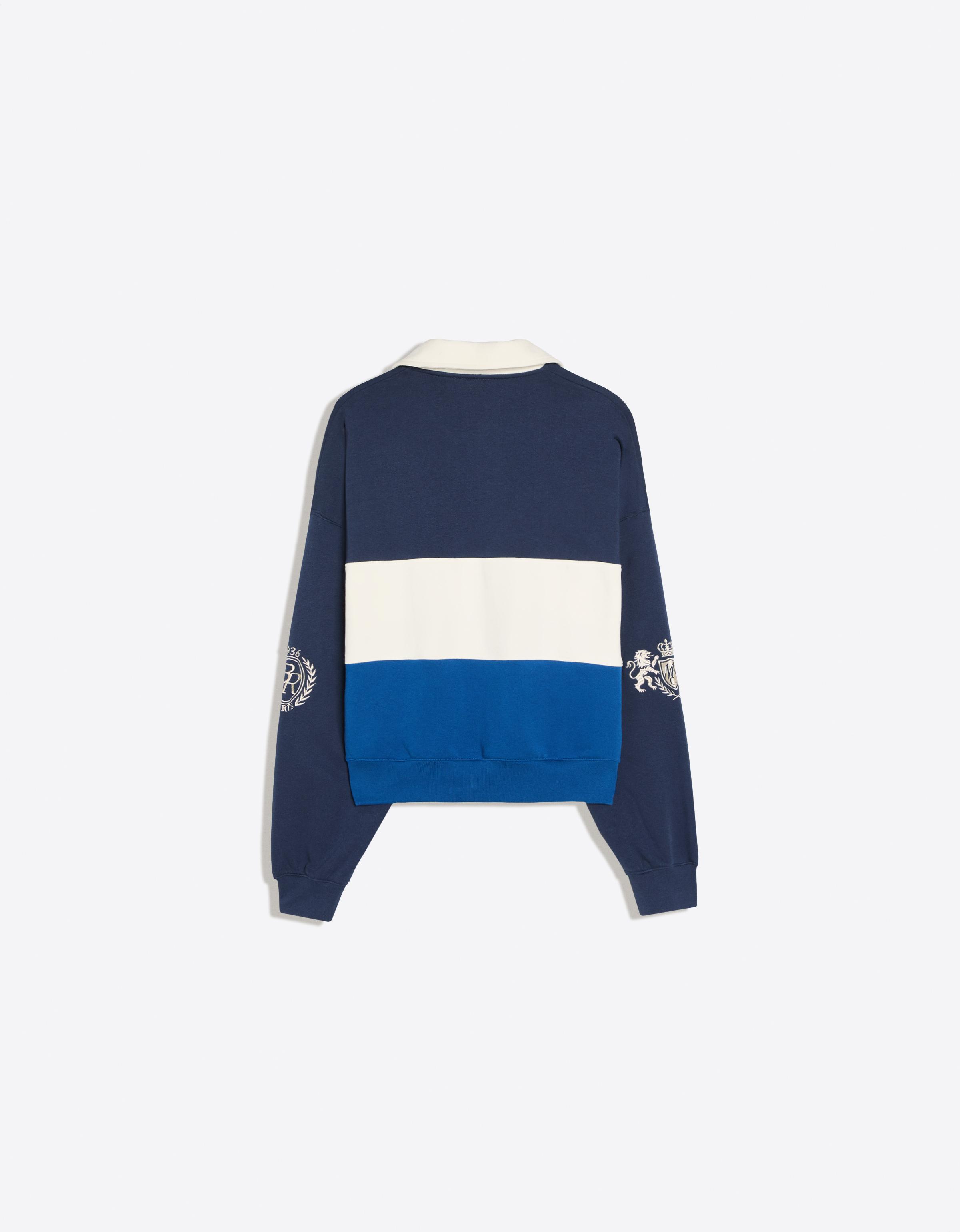 Contrast collar print polo shirt — Blue