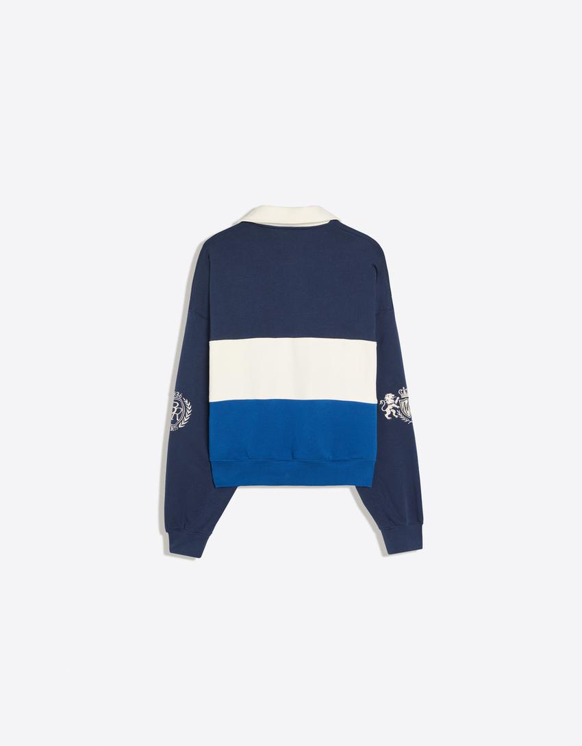 Contrast collar print polo shirt-Blue