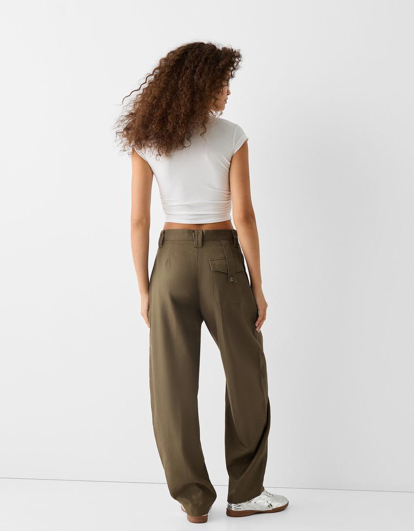 Tailored lyocell blend balloon trousers-Khaki-1