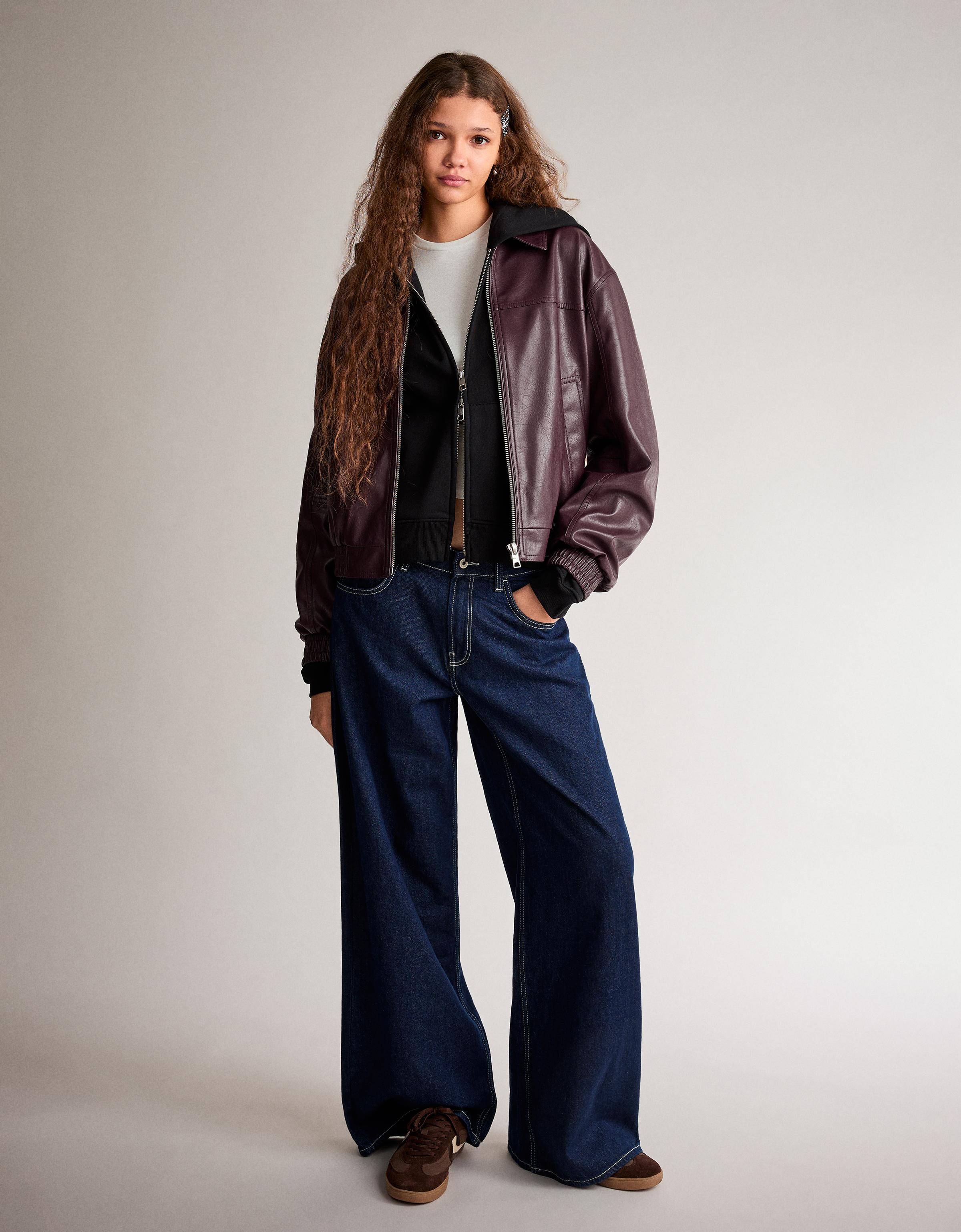 Leather effect jacket — Maroon