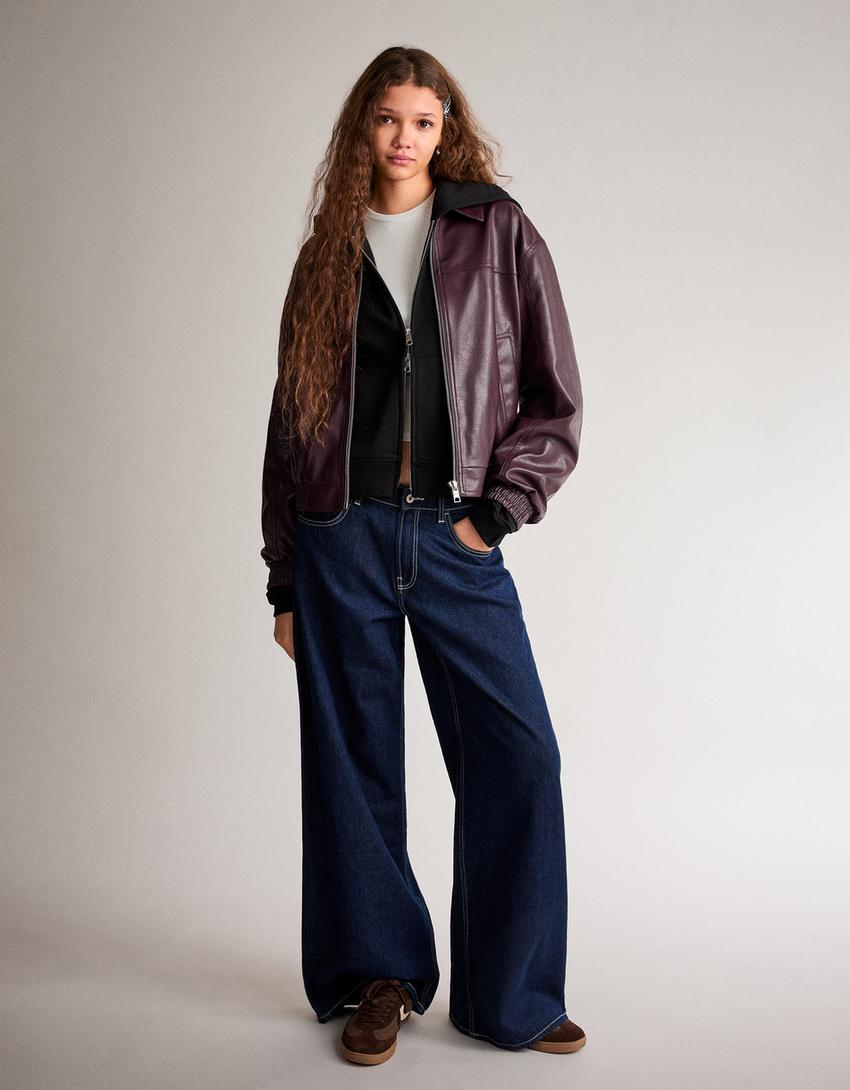 Blouson similicuir-Grenat