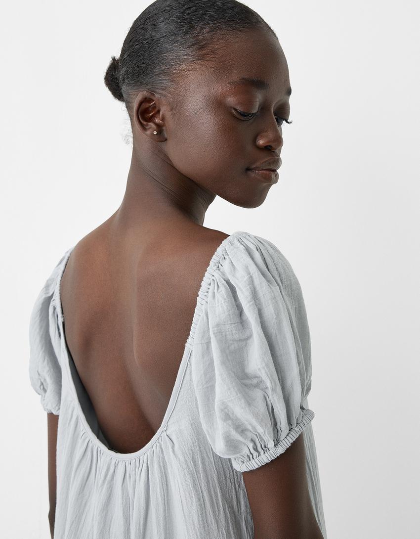 فستان قصير ريفي بكشكش-أزرق فاتح-5