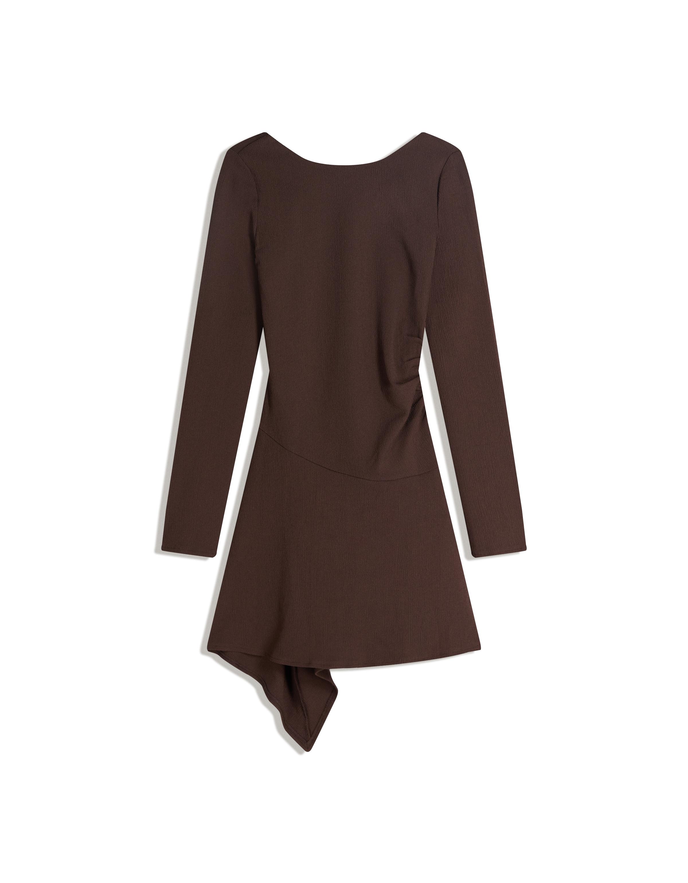 Asymmetric long sleeve mini dress — Brown