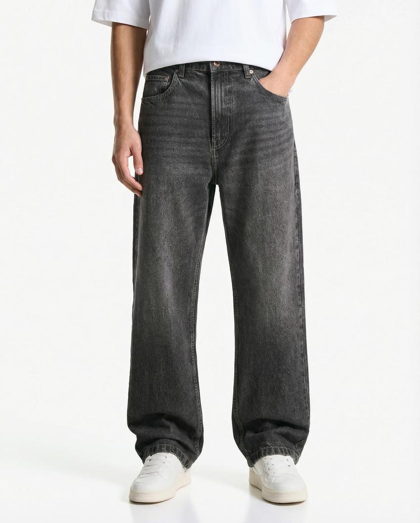 Jeans baggy-Cinzento-escuro