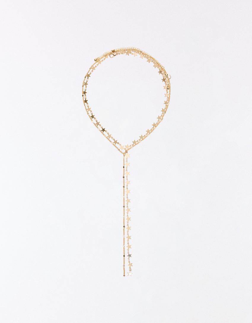 Star lariat necklace-Gold