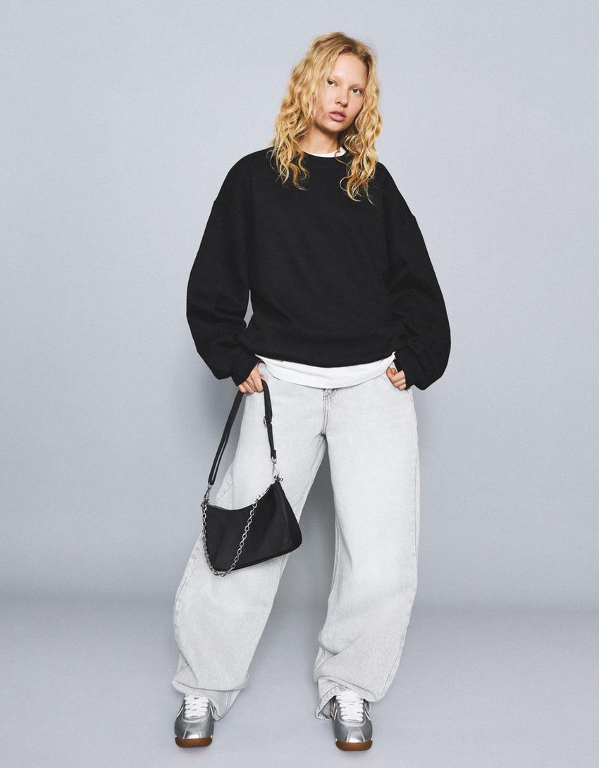 Oversize-Sweatshirt mit Taschen-Schwarz-2