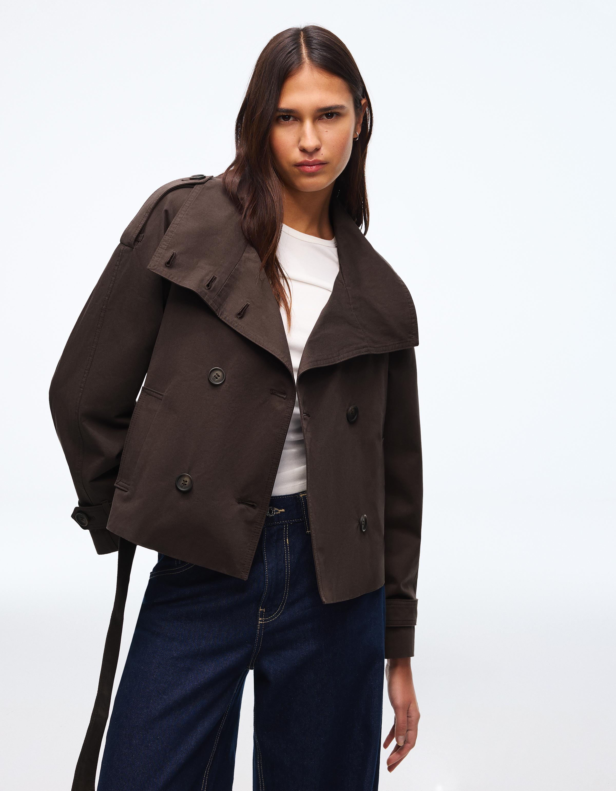 Funnel neck trench jacket — Brown