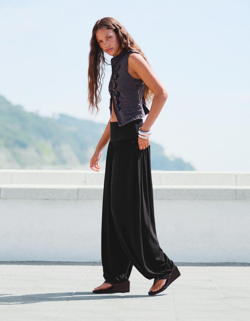 Pantalon balloon à ceinture-Noir