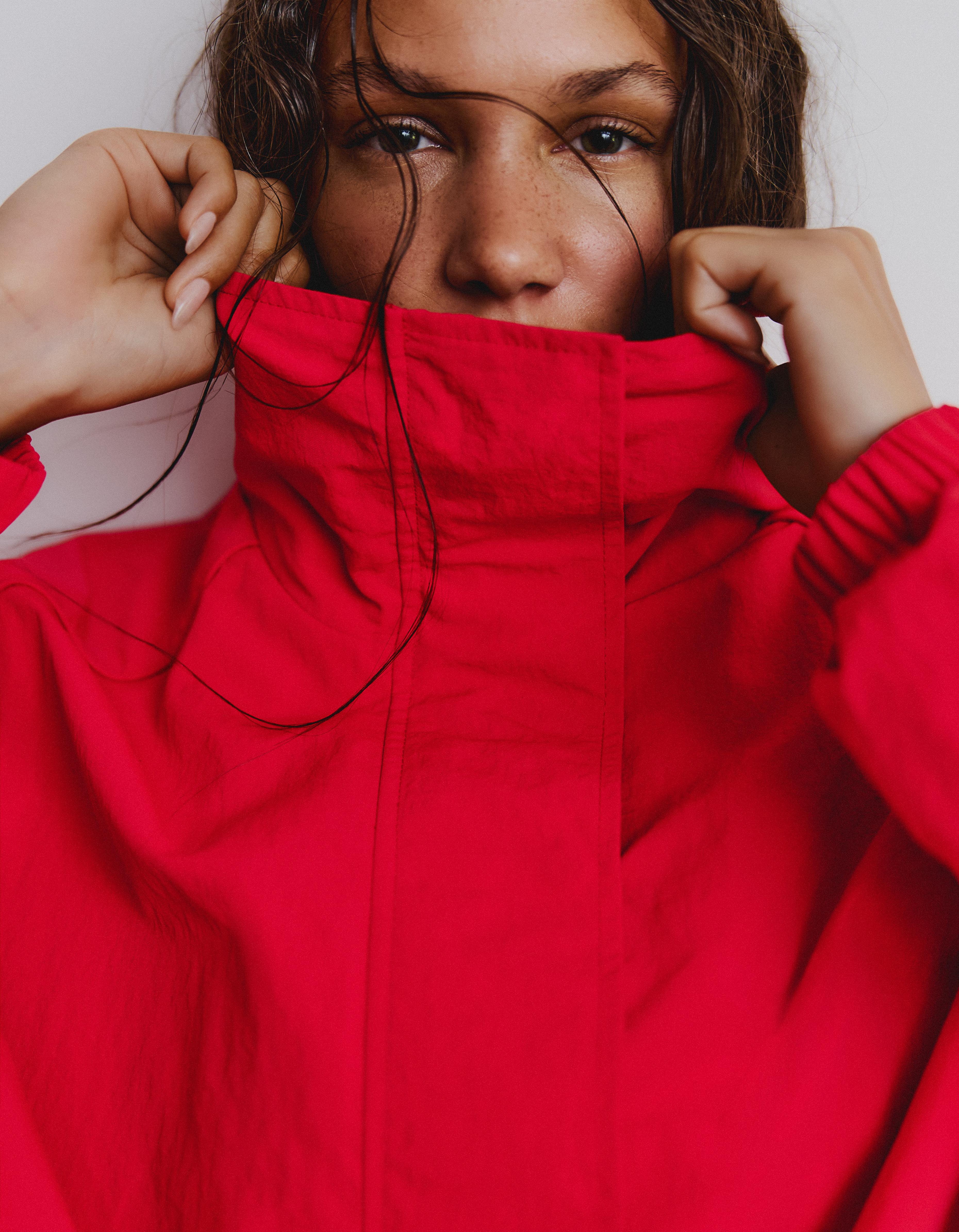 Oversize nylon batwing sleeve jacket — Red