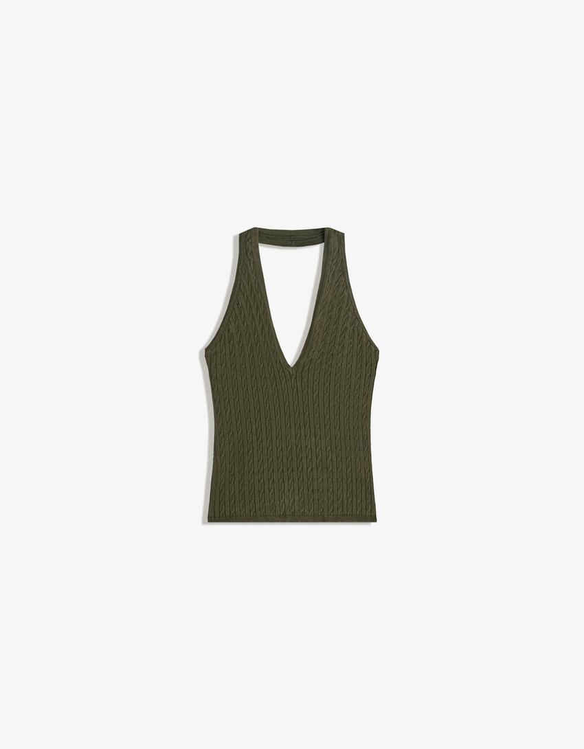 Top cuello halter trenzado-Verde-3