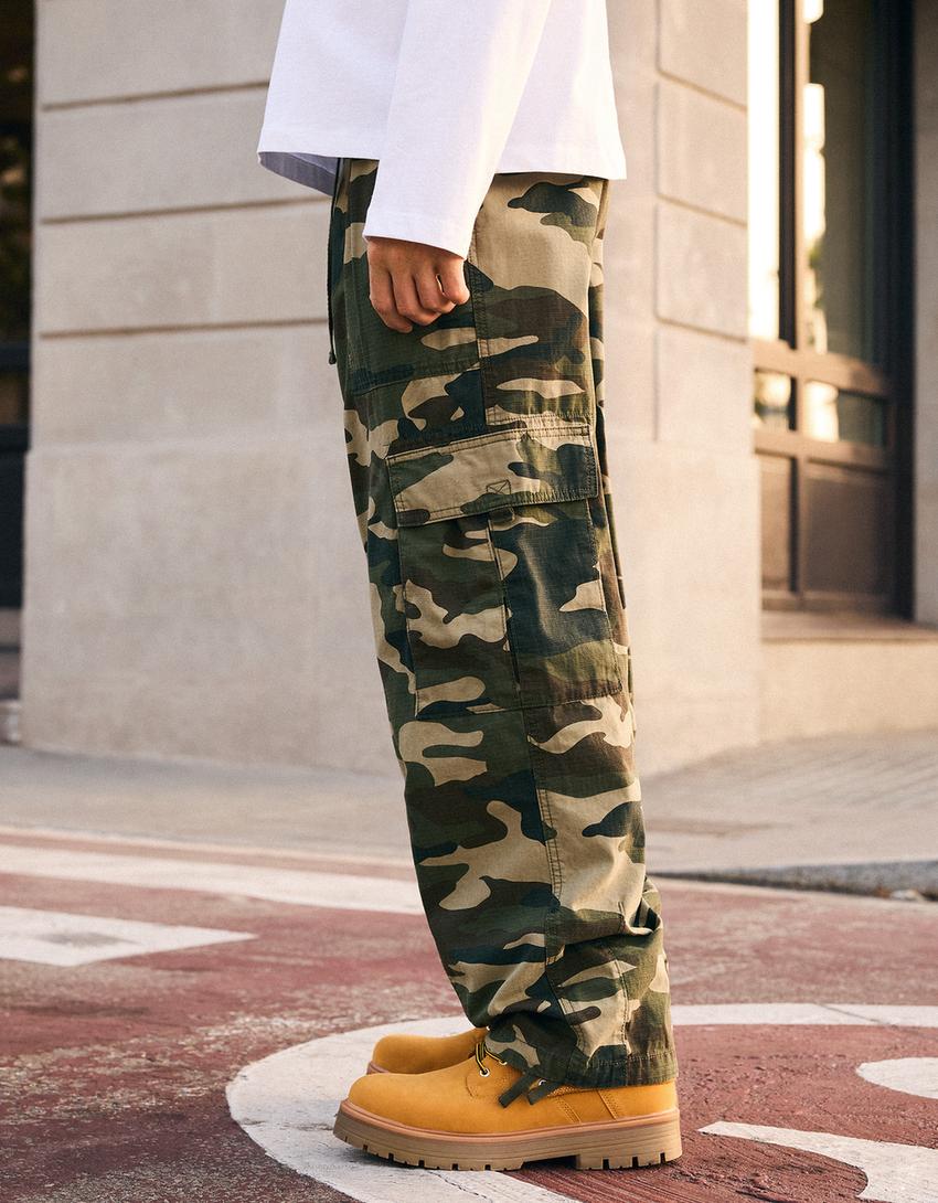 Pantalón baggy cargo-Kaki