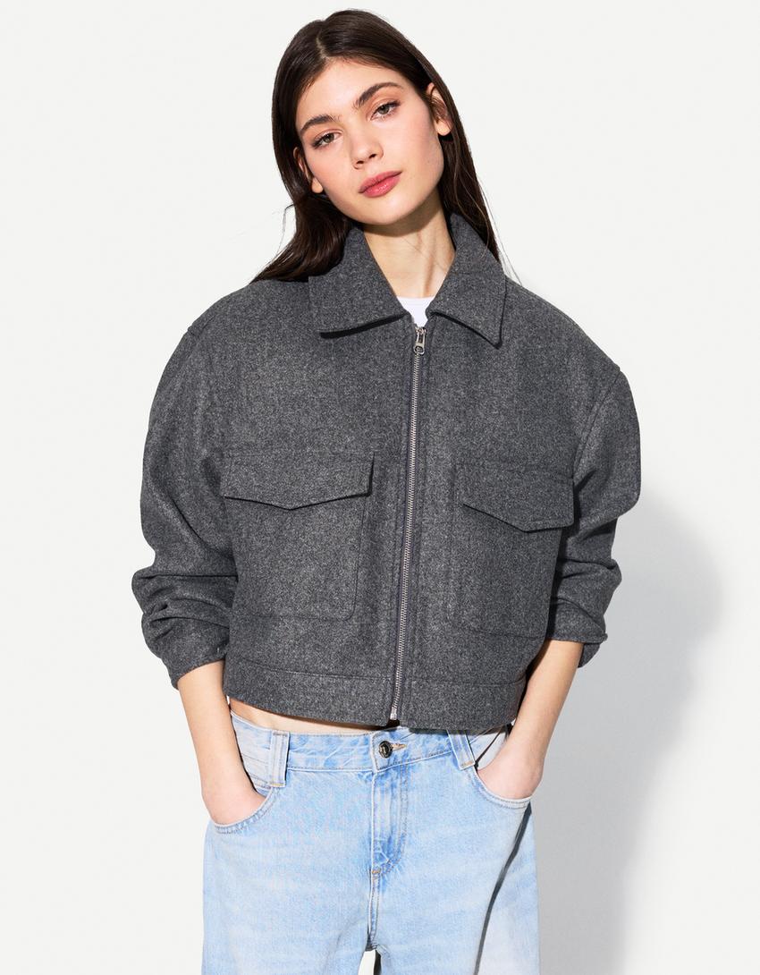 Casaco cropped suave-Cinzento-escuro