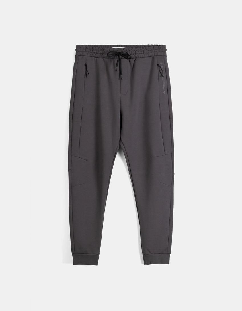 Calças jogger felpa cortes-Cinza-4