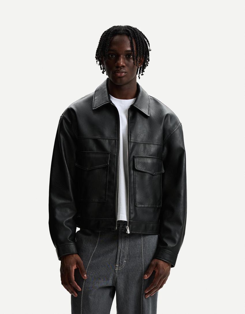 Leather effect jacket-Black