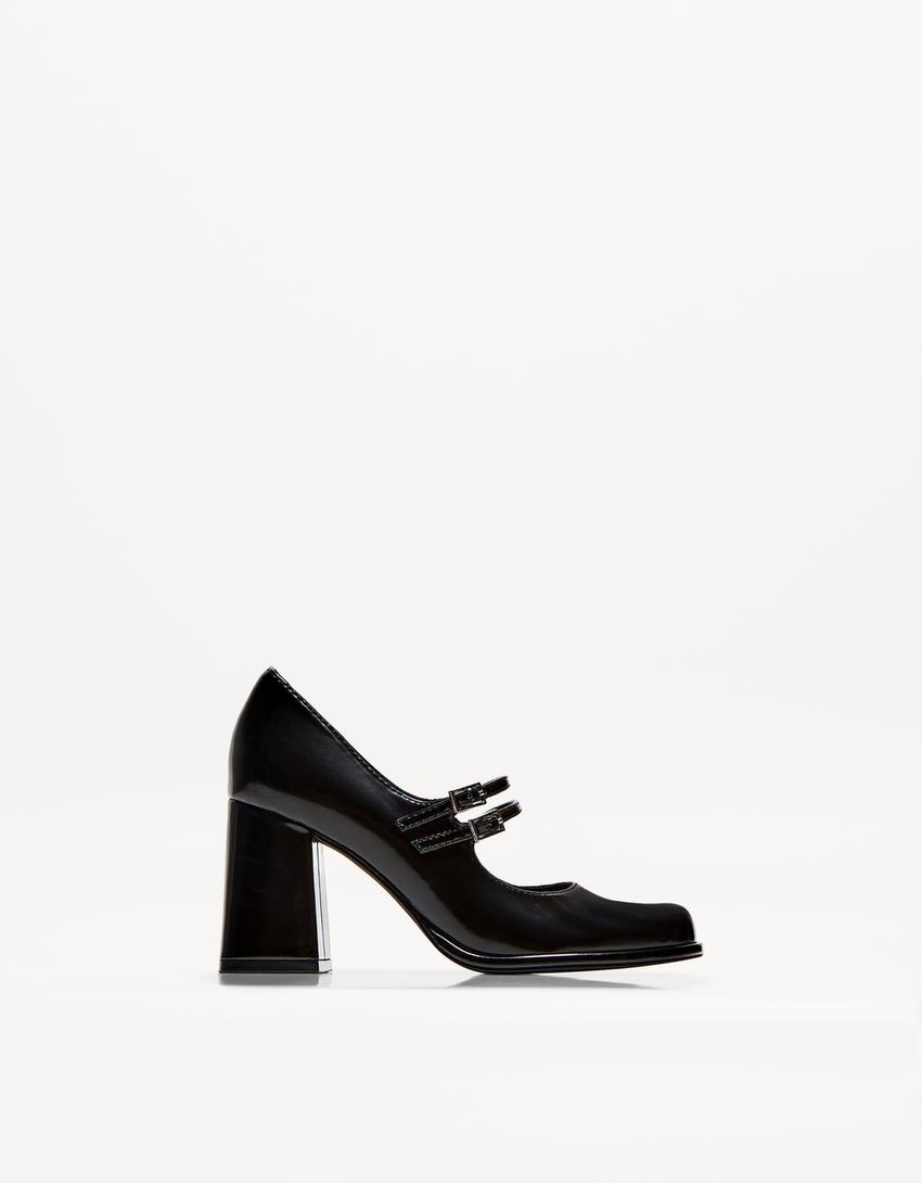 Schoenen in ballerina-stijl met blokhak-Zwart