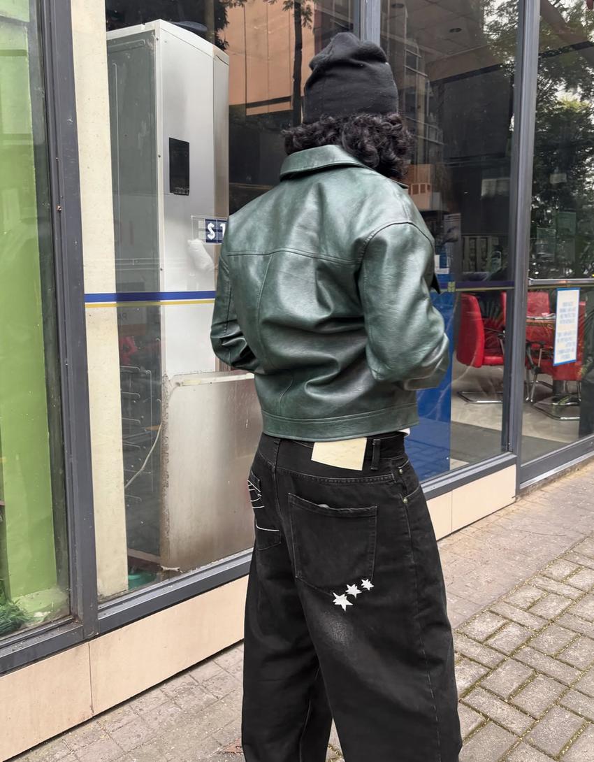 Jeans barrel fit brodé-Noir