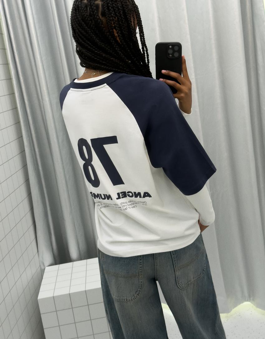 T-Shirt mit kurzen Ärmeln und Print-Marinenblau