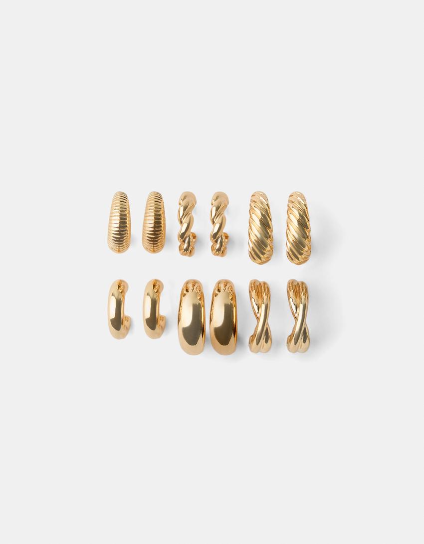 9er-Pack Ohrringe in Ring-Form-Gold