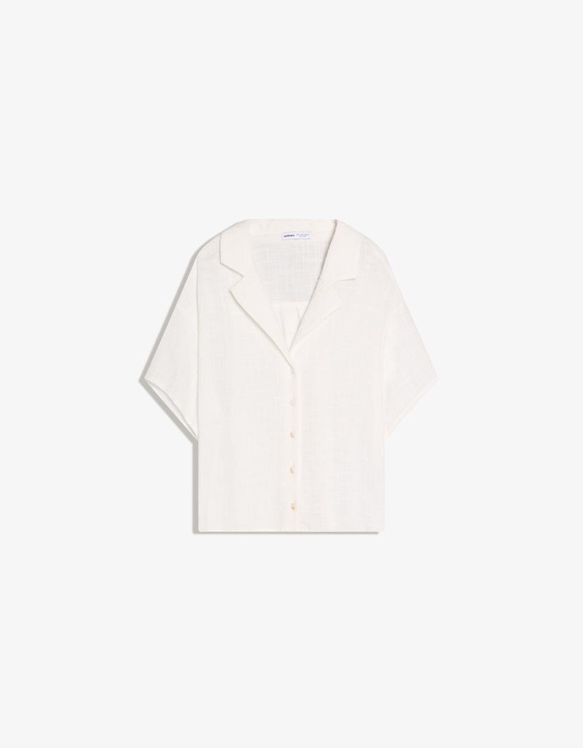 Kurzärmeliges Hemd im Rustikal-Look-Weiss