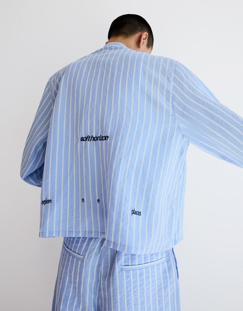 Embroidered long sleeve shirt-Light blue