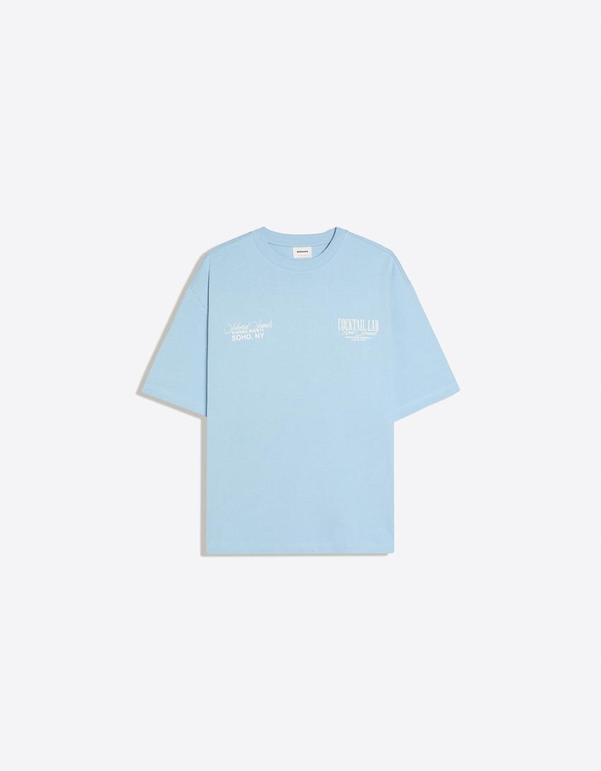 Boxy short sleeve print T-shirt-Light blue