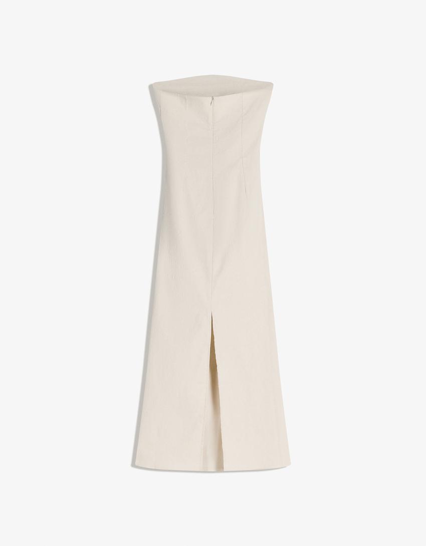 Bengaline bandeau midi dress-Brown