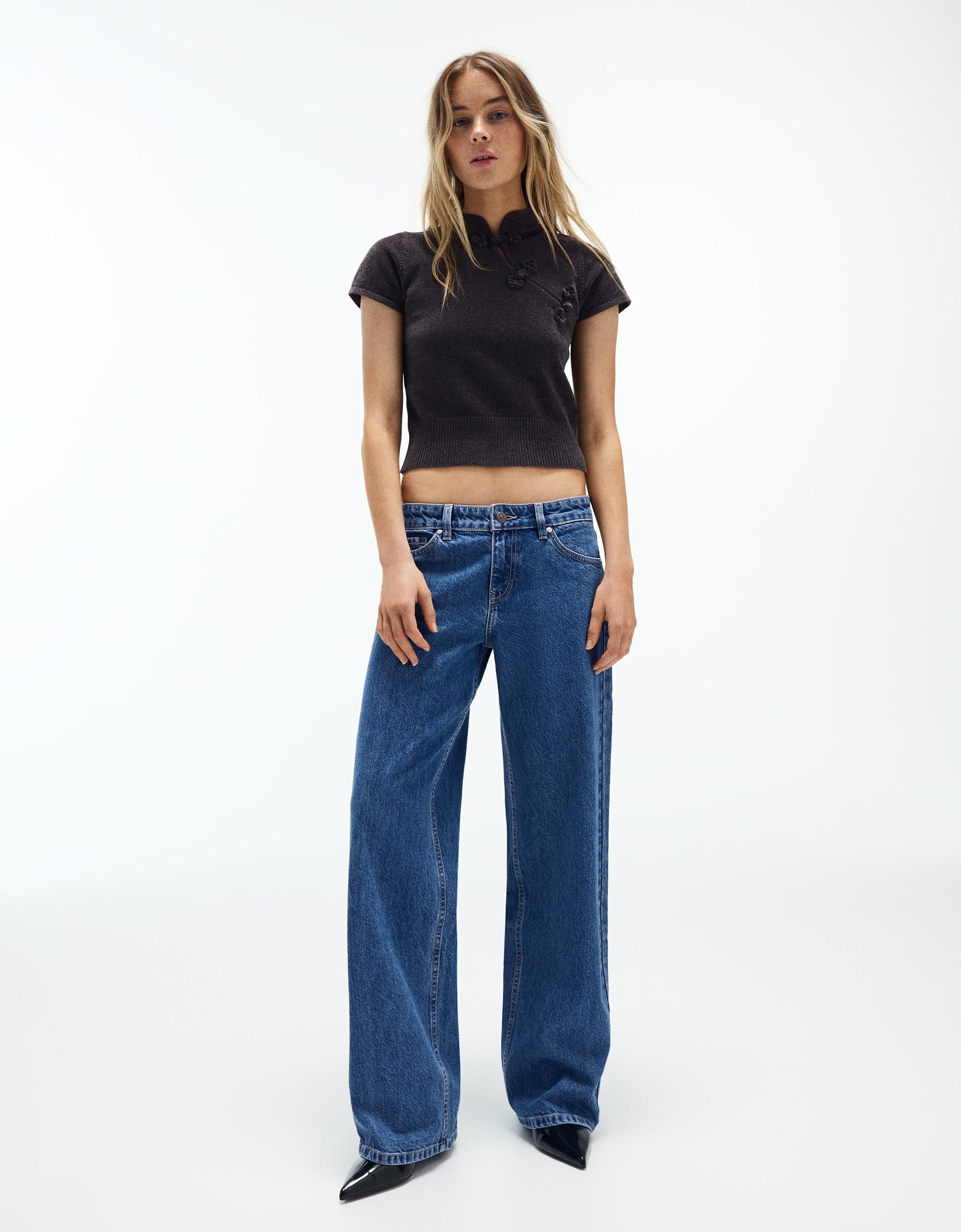 Low-rise straight sequin jeans — Light blue