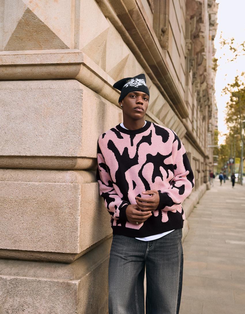 Maglia ciniglia stampata-Rosa