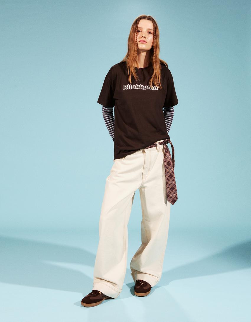 Rilakkuma print short sleeve T-shirt-Brown