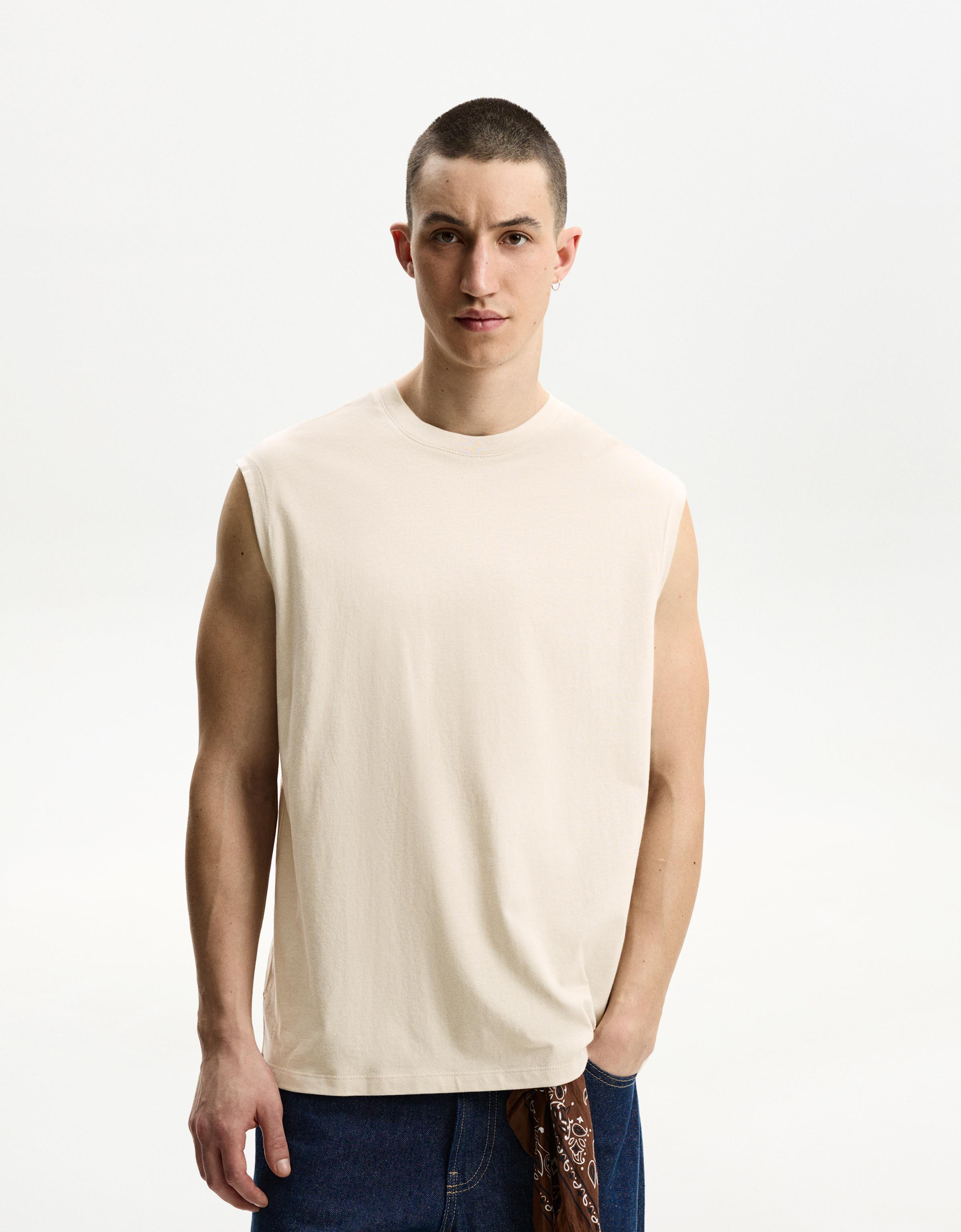 Bershka Ärmelloses Shirt Herren M Sandfarbe