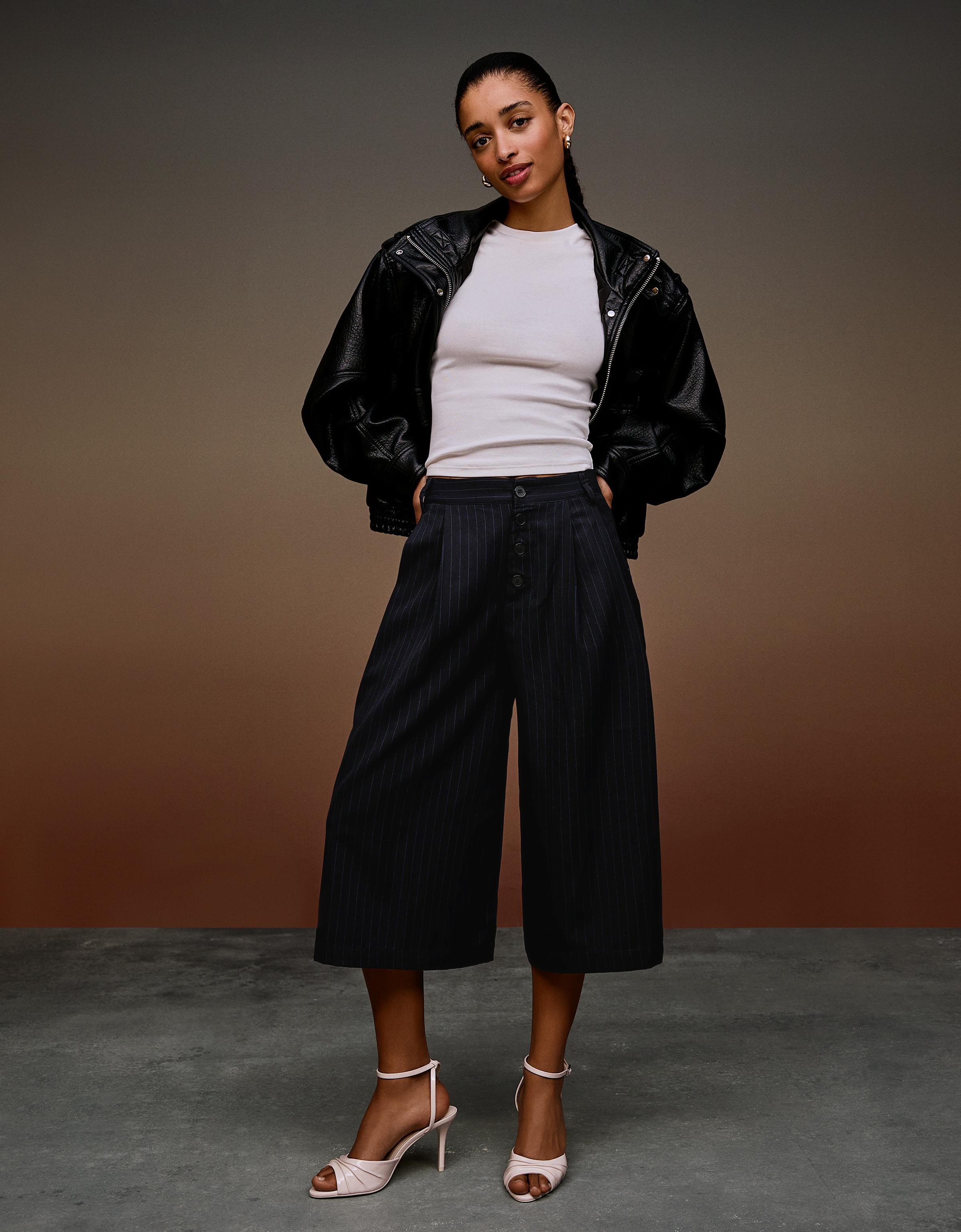 Çizgili culotte bermuda - Görsel 21