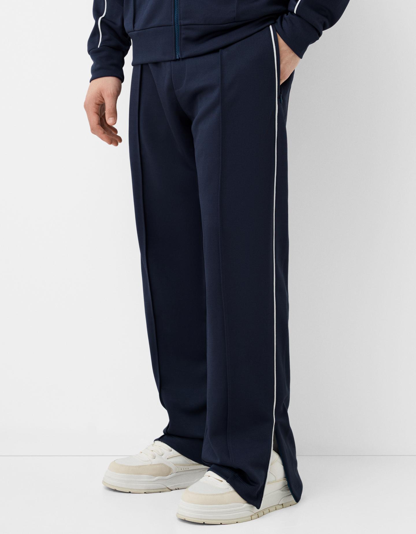 Bershka Pantalón Wide Hombre M Azul