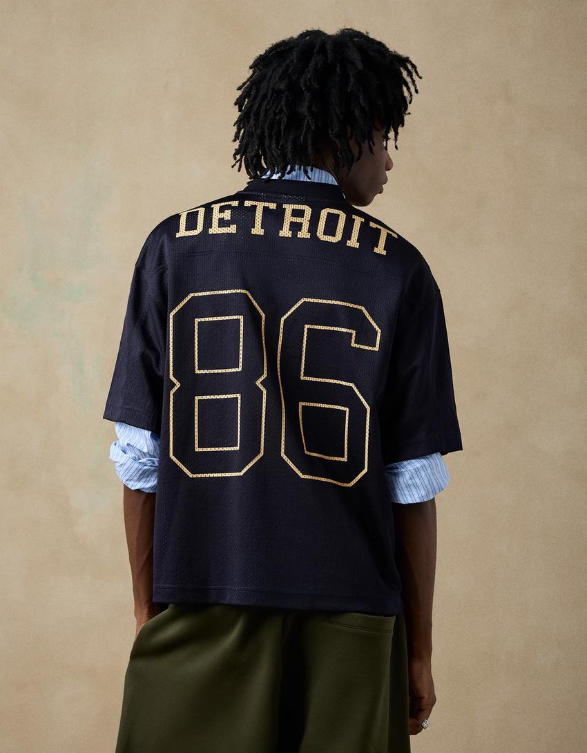 Mesh print T-shirt-Navy