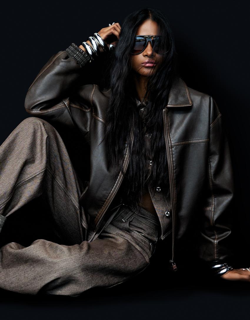 Leather effect jacket-Brown