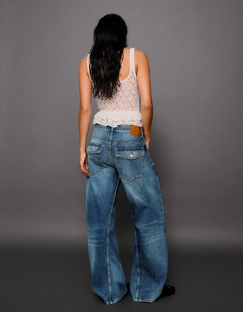 Düşük bel barrel fit jean-Açık mavi